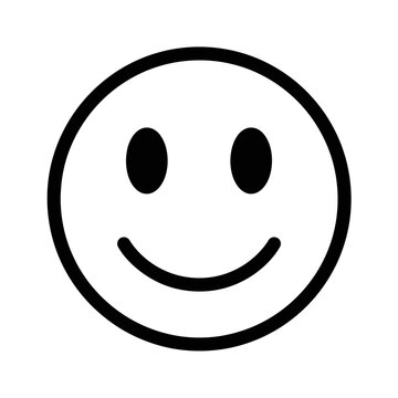Naklejki A simple black and white drawing of a smiley face with a round head and a curved line for a mouth