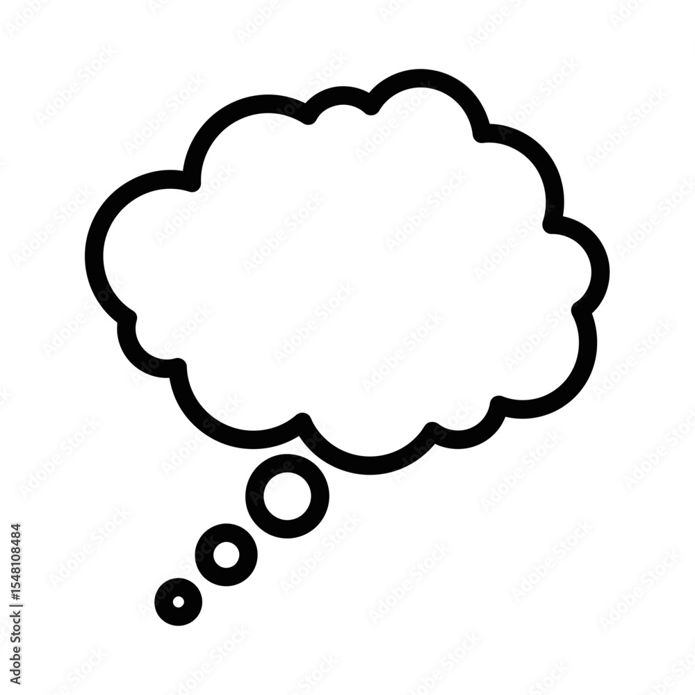 Poster illustration of a black outlined speech bubble with a cloud shape and three small circles below it