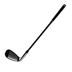 A monochrome image showcasing a golf club with a detailed grip and club head on a white background