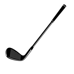 Isolated black and white illustration of a golf club with a grip on a plain white background