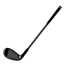 Isolated black and white graphic illustration of a golf club on a white background design element