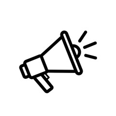 A simple black and white line drawing of a megaphone with sound waves emanating from the speaker end