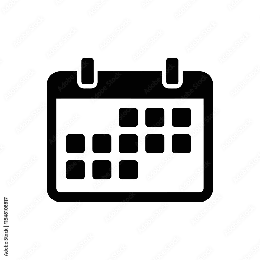 Poster a simple black and white calendar icon with square dates displayed on the calendar page design