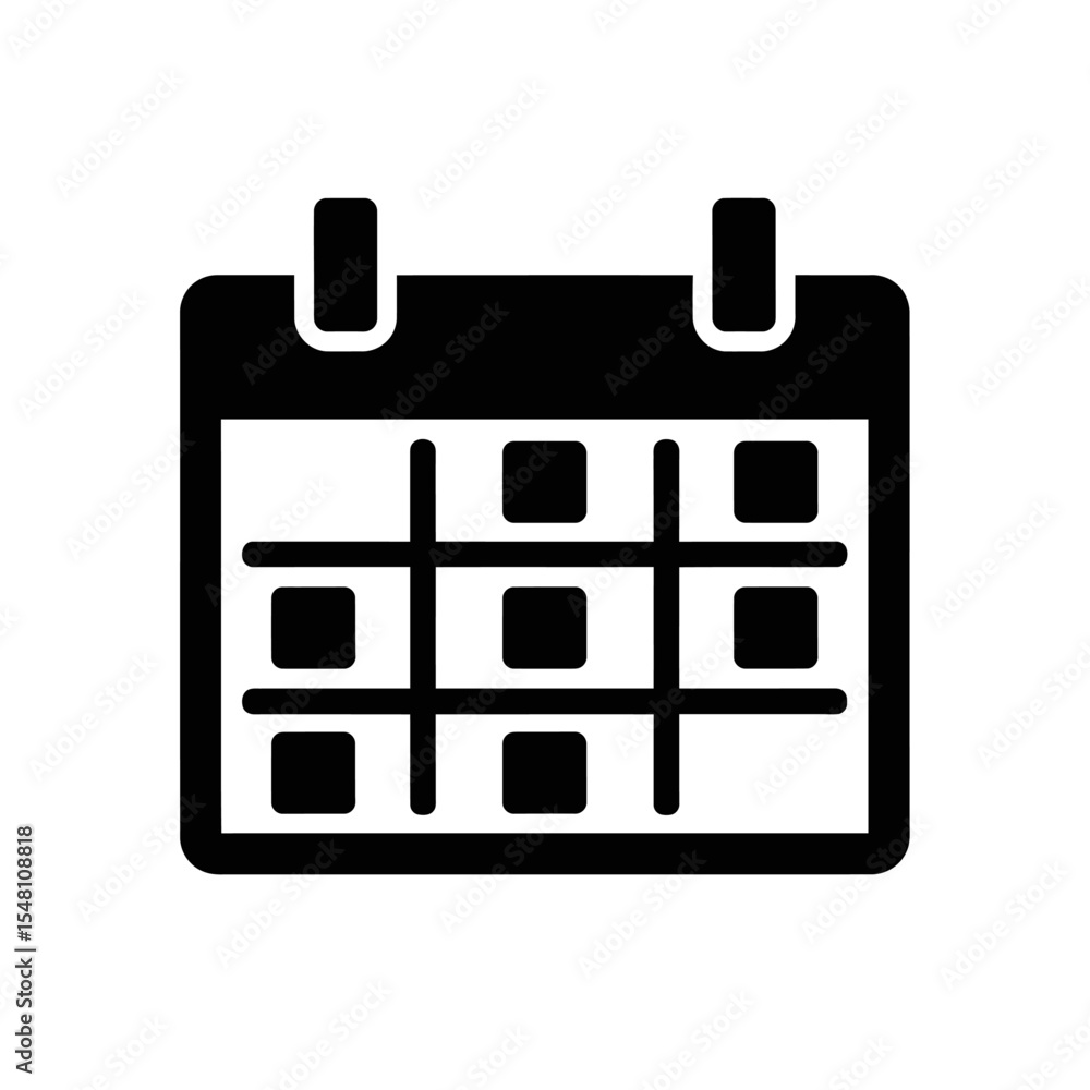Poster a black and white calendar icon with grid design representing scheduling and time management tasks