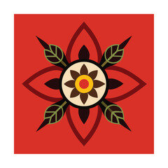 Red floral mandala design symmetrical pattern
