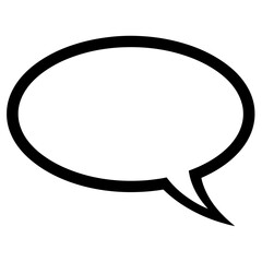 Illustration of a simple black outlined speech bubble on a plain white background design element