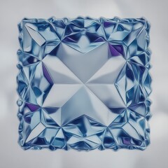 Textured Ice Blue Glass Square with Geometric Pattern Design