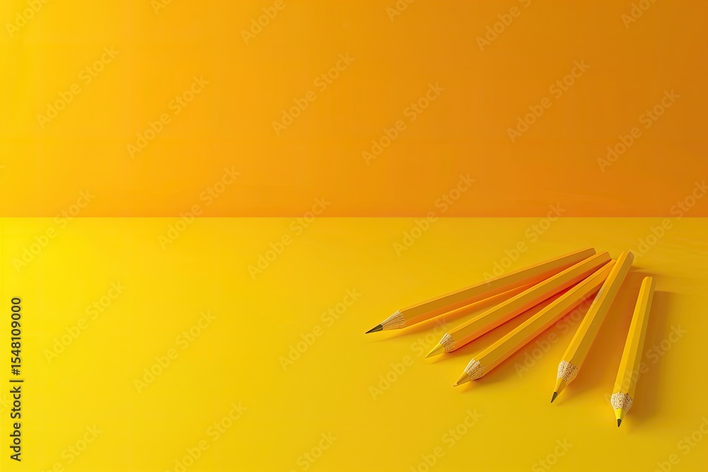 Aufkleber a yellow table with a yellow background with a number of scissors and a ruler