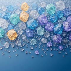 Colorful Gemstone Pebbles on Blue Background for Creative Projects