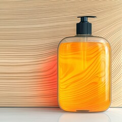Transparent Bottle of Yellow Liquid on Wooden Background