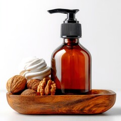 Natural Beauty Product Display with Nuts and Creamy Texture