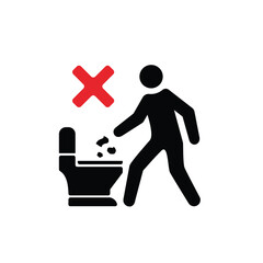 illustration no tissue in the toilet. no littering in the toilet. prohibition signs, prohibitions and warnings for toilet regulations