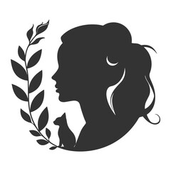 Mystical Woman with Cat and Crystal Ball – Silhouette Art in Moonlight