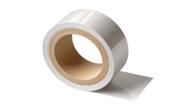 A roll of tape is sitting on a white background