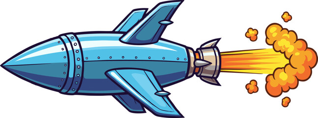 Cartoon Rocket Ship with Powerful Blast of Fire