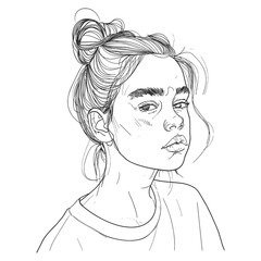 Confident Woman Pencil Sketch – Realistic Female Portrait Line Art