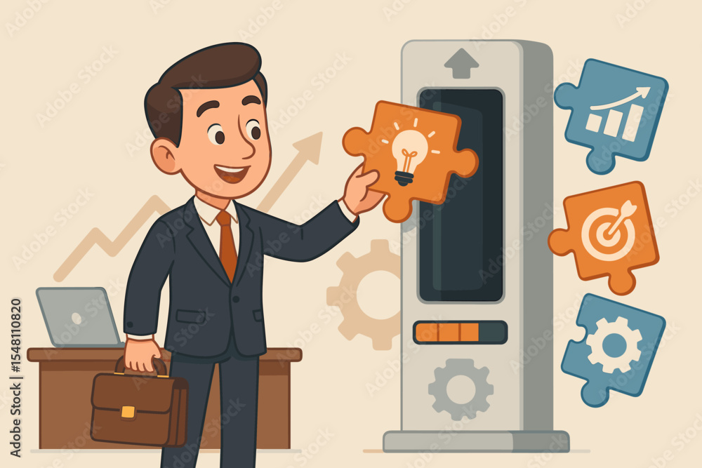 Poster businessman upgrading skills concept for career growth. professional development metaphor with man i
