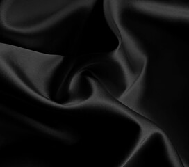  Luxury elegant background. Dark soft true black and white silvery pale dusty silk satin fabric material. Wave line crumpled swirl. Abstract brilliant smooth rich royal velvet wallpaper. Fashion.