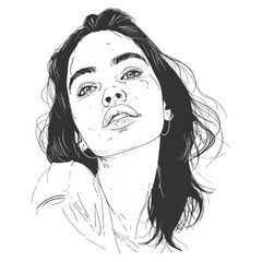 Confident Woman Pencil Sketch – Realistic Female Portrait Line Art