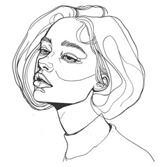 Stylish Girl Line Art – Elegant Short Hair Portrait Sketch