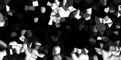 Broken quartz modern black and white geometric creative background with shadows. Seamless pattern mosaic marble pattern texture with seamless shapes. 3d shapes low poly crystal mosaic background
