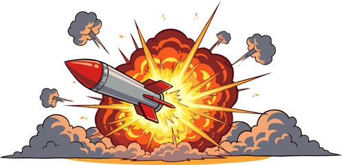 Exploding Missile in a Dramatic Comic Book Style