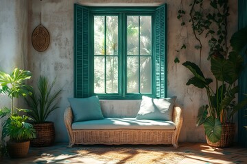 Chic daybed lounge with turquoise shallows