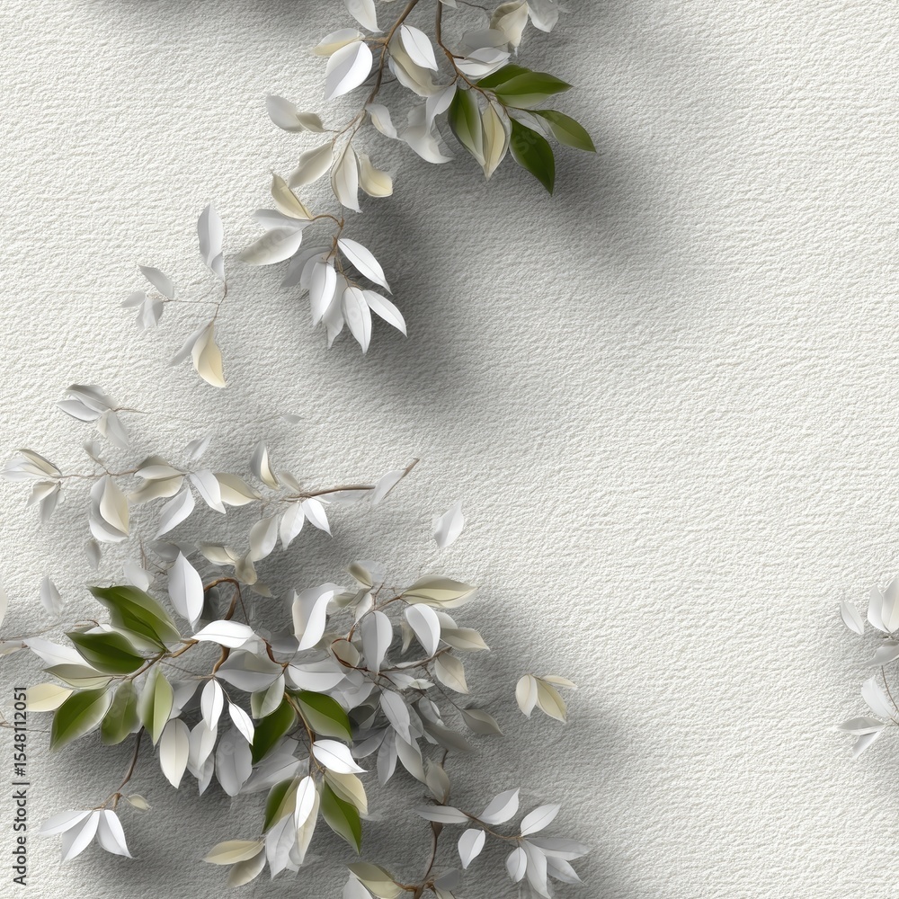 Poster soft shadows of tree leaves overlay a smooth white texture, enhancing a tranquil and minimalist aest
