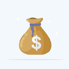 illustration of money bag with dollar symbol and rope, traditional symbol of wealth and storage in flat style