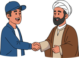 Fototapeta premium Two men shaking hands, one in a cap and the other in a turban
