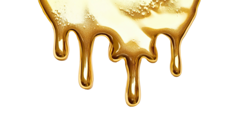 Viscous amber liquid flowing with glossy shine isolated on white transparent background