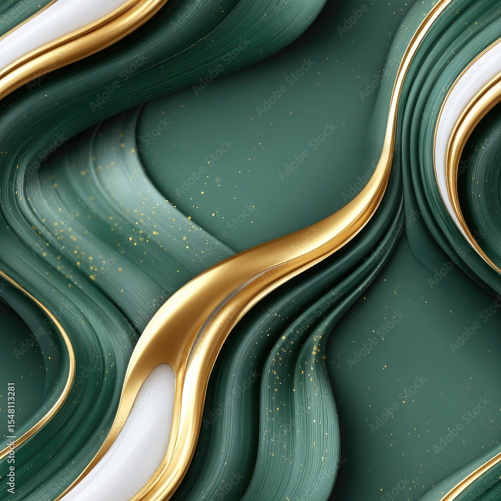 Poster dark green marble surface showcases golden veins in a flowing water pattern, creating a sophisticate