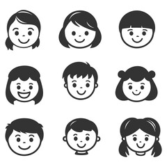 Set of Happy Cartoon Kids Faces – Cute Smiling Boy and Girl Avatars