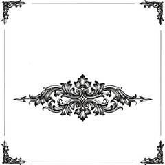 Ornate vintage floral design in black and white on blank background  
