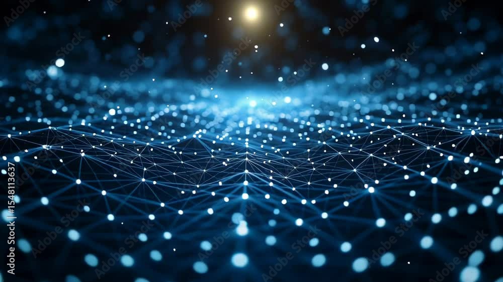 Aufkleber exploring digital waves with blue particles in a futuristic setting