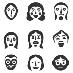Set of Abstract Human Faces with Emotional Expressions – Minimalist Art Style