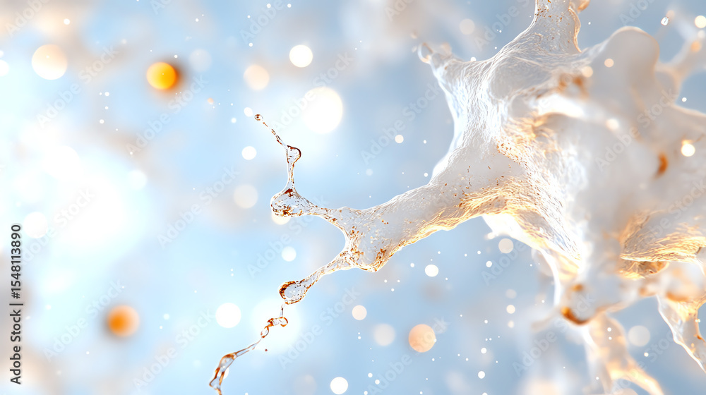 Poster abstract representation of fluid dynamics capturing splashes and droplets in bright, artistic detail