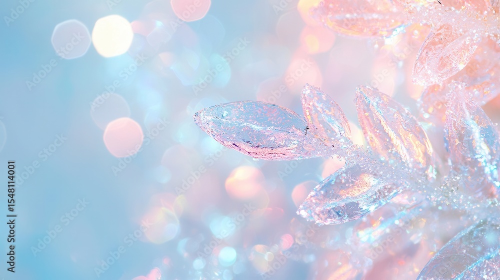 Poster macro photograph of ice crystal structure with bokeh effect, creating a beautiful and elegant design