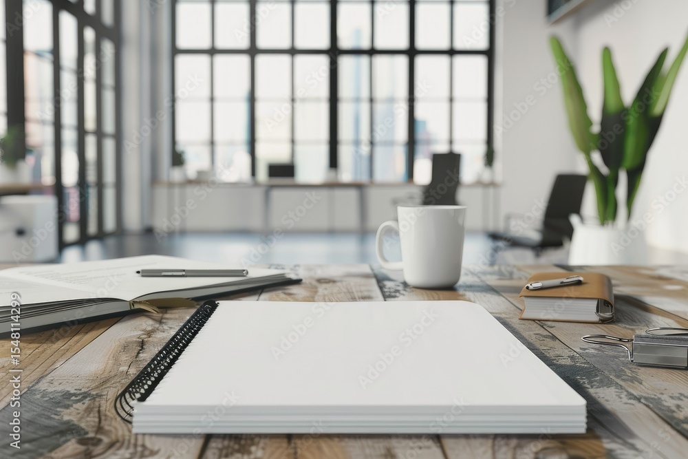 Poster high resolution image of office desktop with a notebook