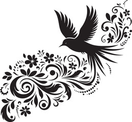 Flying Bird with Floral Swirl SVG


