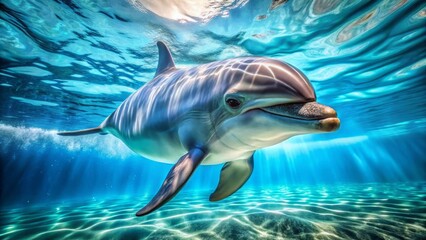 Fototapeta premium Bottlenose Dolphin, Underwater, Clear Ocean Portrait