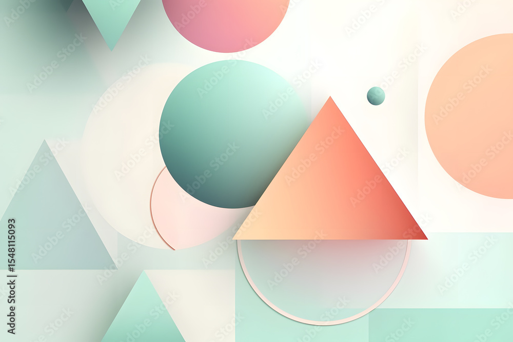 Poster abstract pastel geometric shapes background circles triangles soft colors overlapping design image