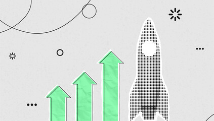 Rocket and Growth Arrows – Pop Art Style Business Success Concept