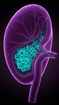 Vivid anatomical illustration depicting a gallbladder and its gallstones in detail.