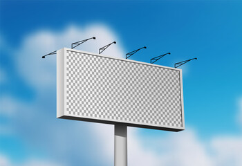 Empty Billboard Mockup with Transparent Frame in Blue Sky Background