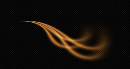 Vector png background with golden glowing lines. Golden glowing speed lines. Glow effect. Wave of light trace, fire trace line and swirl of glowing curve.For advertising,banners