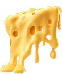 Melted Yellow Cheese Dripping with Texture on a Transparent Background