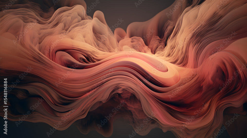 Poster abstract swirling terracotta and peach colored waves flowing dynamic fluid motion design background 