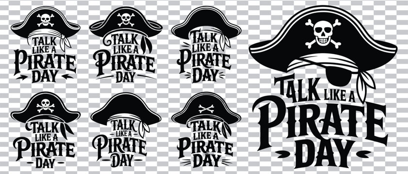Collection of black and white pirate themed designs for talk like a pirate day festivities