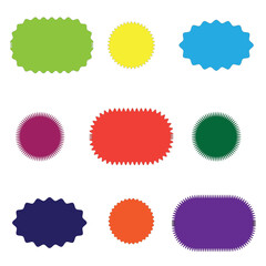 Star round sticker tag icon shape set. Circle starburst label shape for promo, sale, price offer badge sticker. Round tag shape vector icon. Sale, promo label graphic design. Vector ...
